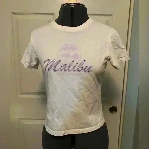 VTG Hank lavender malibu graphic white t-shirt medium *see graphic damage as sh - Picture 1 of 7